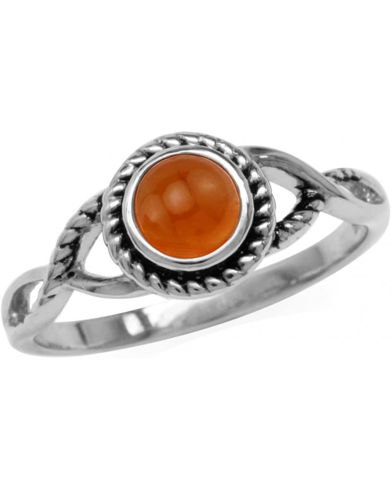 5MM Round Shape Cabochon Stone 925 Sterling Silver Minimalist Modern Wavy Ring Jewelry for Women 7.5 Silver Genuine Orange Ca...