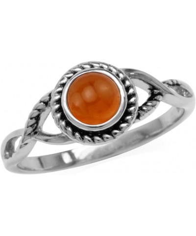 5MM Round Shape Cabochon Stone 925 Sterling Silver Minimalist Modern Wavy Ring Jewelry for Women 7.5 Silver Genuine Orange Ca...