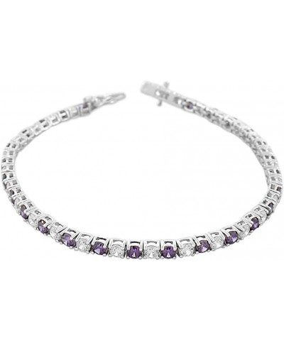 925 Sterling Silver Round White Multicolor CZ Classic Tennis Bracelet Purple $39.95 Bracelets