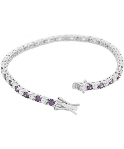 925 Sterling Silver Round White Multicolor CZ Classic Tennis Bracelet Purple $39.95 Bracelets