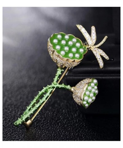 Fresh Lovely Lotus Dragonfly Brooch Enamel Green Zirconia Women's Vintage Crystal Brooch Pin Rhinestone and Pearl Brooches Co...