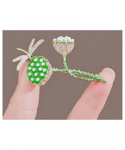 Fresh Lovely Lotus Dragonfly Brooch Enamel Green Zirconia Women's Vintage Crystal Brooch Pin Rhinestone and Pearl Brooches Co...