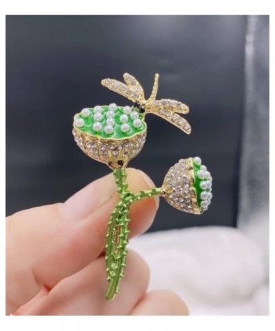 Fresh Lovely Lotus Dragonfly Brooch Enamel Green Zirconia Women's Vintage Crystal Brooch Pin Rhinestone and Pearl Brooches Co...