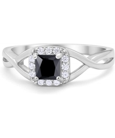 Solitaire Infinity Shank Ring Princess Cut Simulated Stone 925 Sterling Silver Choose Color Simulated Black Cubic Zirconia $1...