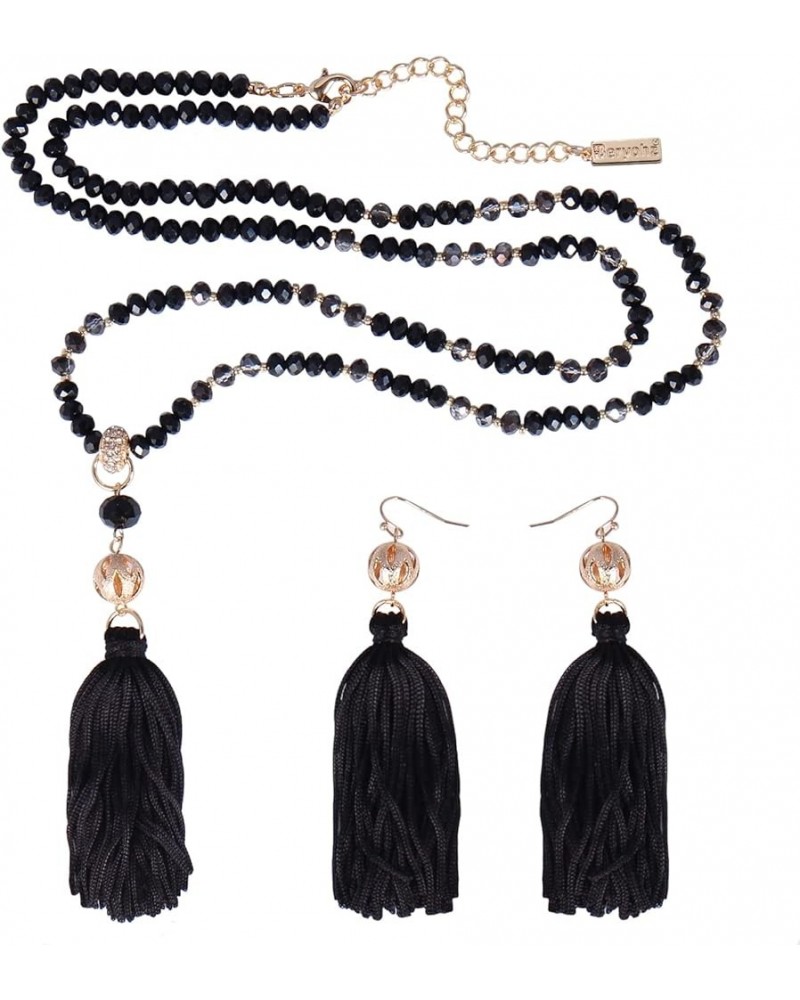 Long Beaded Strand Necklace with Tassel for Women Fashion Jewelry White, 33 inches Black $10.91 Necklaces