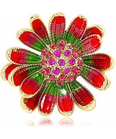 Rhinestone Daisy Flower Brooch Pin for Women Girls Gold Plated Red Crystal Birthstone Enamel Brooches Lapel Pins Fashion Chri...