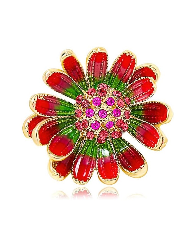 Rhinestone Daisy Flower Brooch Pin for Women Girls Gold Plated Red Crystal Birthstone Enamel Brooches Lapel Pins Fashion Chri...