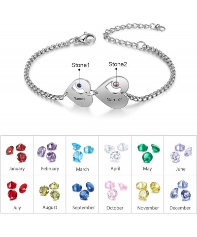 Personalized Heart Bracelet with 1-6 Birthstone and Names, Custom Engraved Initial Mothers Day Jewelry Gifts for Mom Grandma ...