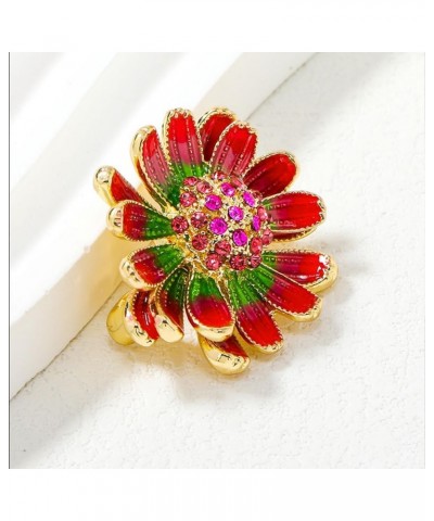 Rhinestone Daisy Flower Brooch Pin for Women Girls Gold Plated Red Crystal Birthstone Enamel Brooches Lapel Pins Fashion Chri...