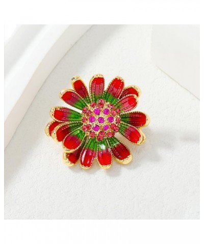 Rhinestone Daisy Flower Brooch Pin for Women Girls Gold Plated Red Crystal Birthstone Enamel Brooches Lapel Pins Fashion Chri...