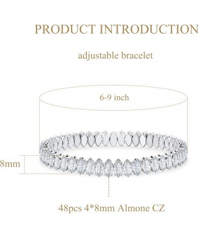 Cubic Zirconia Adjustable Cuff Bracelet for Women Men, White Gold Plated CZ Bracelet and Anklets Chain Almond CZ Bracelet $8....