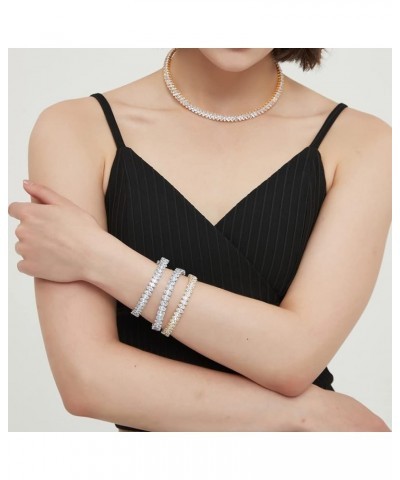 Cubic Zirconia Adjustable Cuff Bracelet for Women Men, White Gold Plated CZ Bracelet and Anklets Chain Almond CZ Bracelet $8....