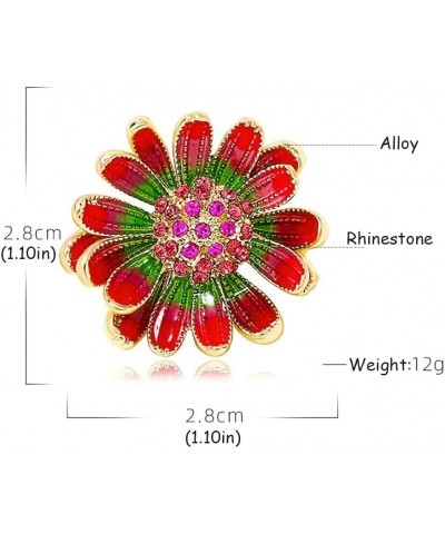 Rhinestone Daisy Flower Brooch Pin for Women Girls Gold Plated Red Crystal Birthstone Enamel Brooches Lapel Pins Fashion Chri...