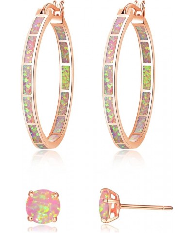 Opal Hoop Earrings,Women Jewelry Rhodium Plated/Rose Gold or Yellow Gold Plated Gemstone Big Hoop Earrings 32mm Pink+stud $12...