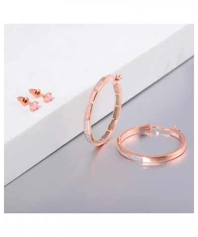 Opal Hoop Earrings,Women Jewelry Rhodium Plated/Rose Gold or Yellow Gold Plated Gemstone Big Hoop Earrings 32mm Pink+stud $12...