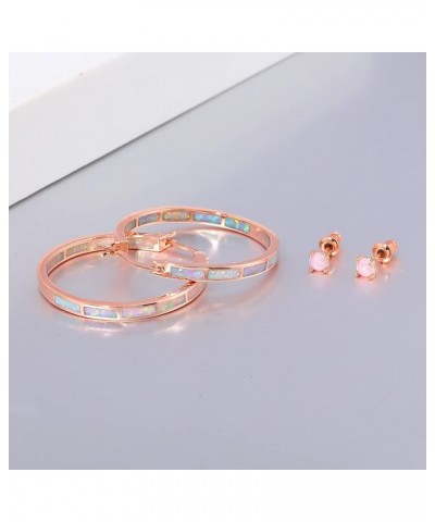 Opal Hoop Earrings,Women Jewelry Rhodium Plated/Rose Gold or Yellow Gold Plated Gemstone Big Hoop Earrings 32mm Pink+stud $12...