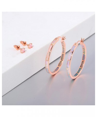 Opal Hoop Earrings,Women Jewelry Rhodium Plated/Rose Gold or Yellow Gold Plated Gemstone Big Hoop Earrings 32mm Pink+stud $12...