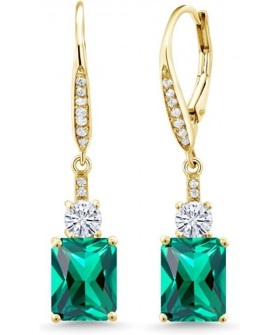 18K Yellow Gold Plated Silver Emerald Cut 9X7MM Gemstone Birthstone and White Topaz Dangle Earrings For Women $47.25 Earrings