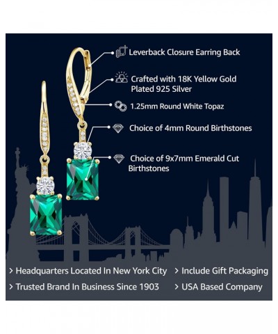 18K Yellow Gold Plated Silver Emerald Cut 9X7MM Gemstone Birthstone and White Topaz Dangle Earrings For Women $47.25 Earrings