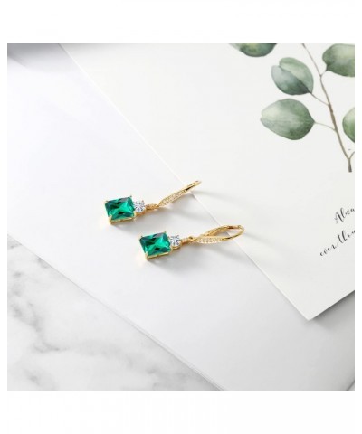 18K Yellow Gold Plated Silver Emerald Cut 9X7MM Gemstone Birthstone and White Topaz Dangle Earrings For Women $47.25 Earrings