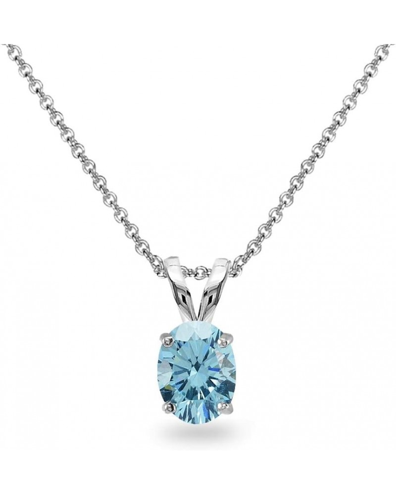 Sterling Silver 8x6mm Oval-Cut Solitaire Pendant Necklace Made with European Crystals Light Blue $9.24 Necklaces