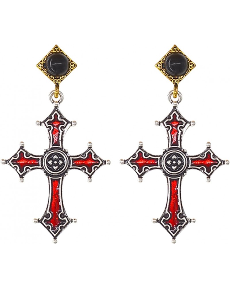 Cross Earrings for Women - Red Gothic Cross Dangle Earrings Vintage Statement Black Goth Cross Drop Earring Big Large Crucifi...