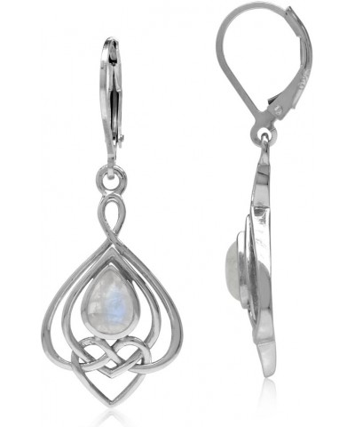 Teardrop Cabochon 925 Sterling Silver Celtic Love Heart Eternity Dangle Leverback Earrings Jewelry for Women Moonstone $14.08...