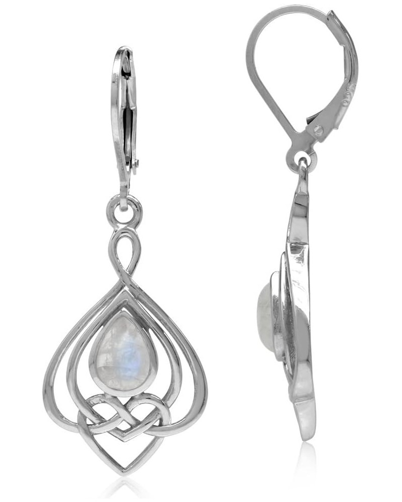 Teardrop Cabochon 925 Sterling Silver Celtic Love Heart Eternity Dangle Leverback Earrings Jewelry for Women Moonstone $14.08...