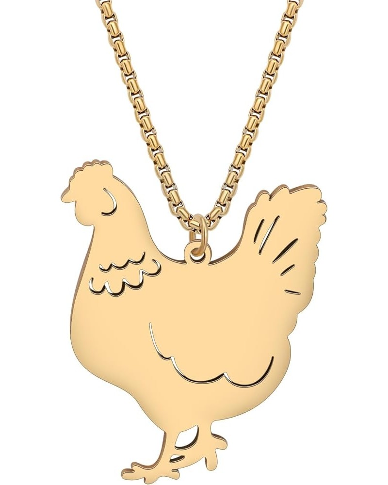 Stainless Steel 18K Gold Silver Plated Cute Hen Rooster Necklace for Women Girls Kids Farm Animal Chicken Pendant Jewelry Gif...