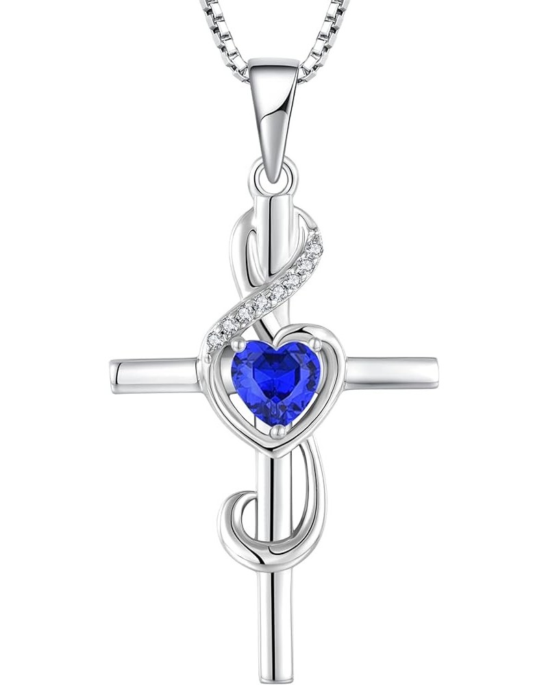 Women's Note Cross Necklace Sterling Silver Crucifix Pendant Treble Clef Jewelry for Music Lover 09-Sapphire-Sept $28.80 Neck...