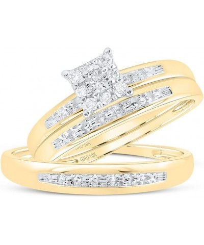 10K Yellow Gold 1/10Ctw Diamond Fashion His and Hers Engagement Wedding Bridal Band and Ring Trio Set Womens Size 8.5 Mens Si...