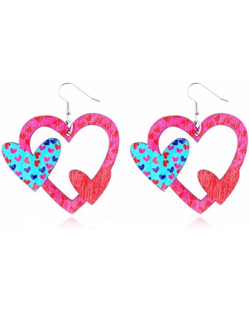 Valentines Day Love Hearts Wooden Drop Earrings for Women Girls Girlfriend Unique Lightweight Water Drop Love Heart Printed W...