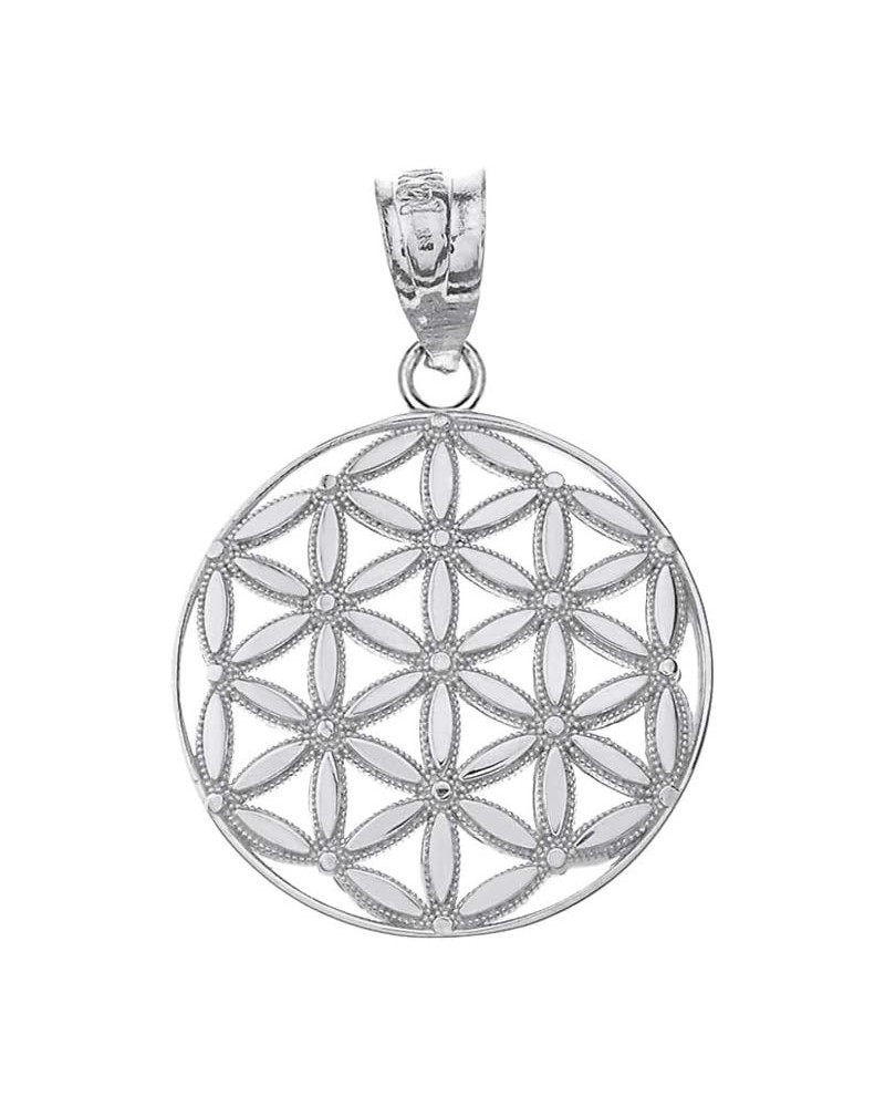 Round Flower Of Life Sacred Geometry Spiritual Necklace Pendant Sterling-Silver $14.49 Pendants