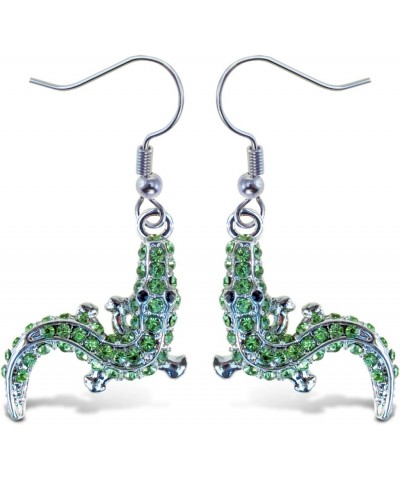 Green Alligator Fish Hook Earrings, 1.5 Inch Fashionable & Elegant Jewelry Rhinestone Studded Earring For Girls Teens Women F...