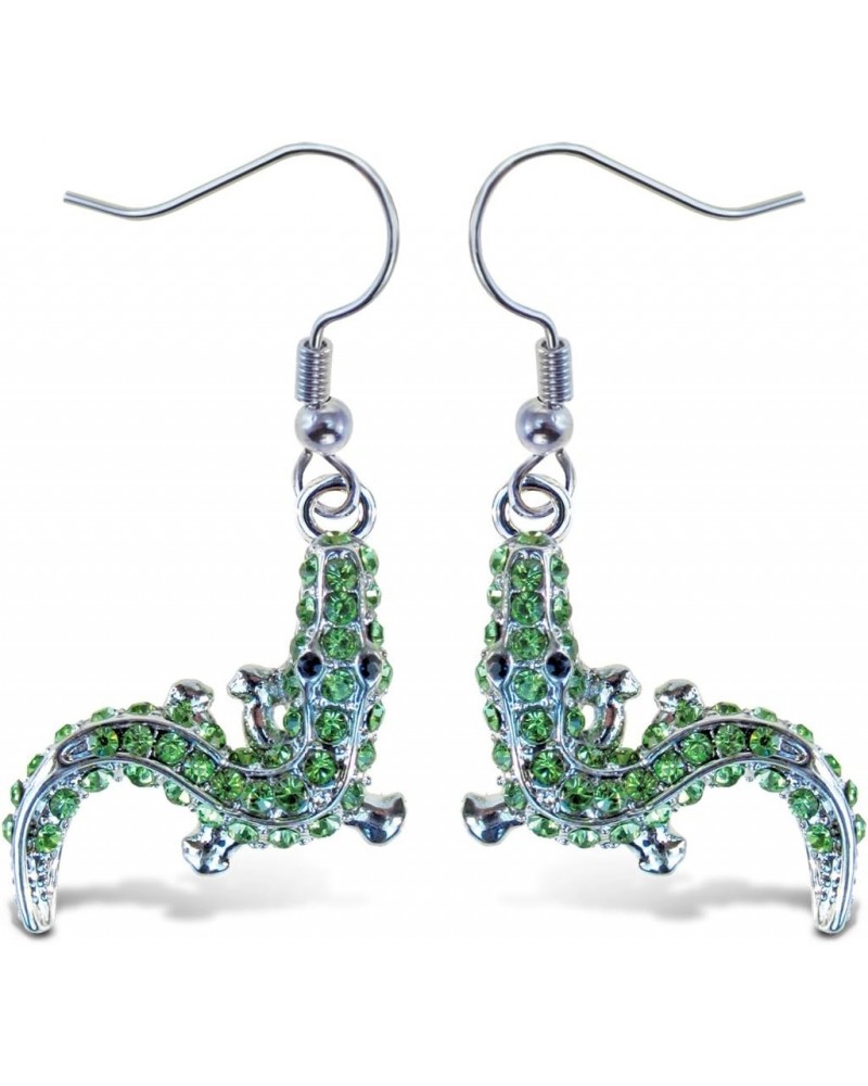 Green Alligator Fish Hook Earrings, 1.5 Inch Fashionable & Elegant Jewelry Rhinestone Studded Earring For Girls Teens Women F...