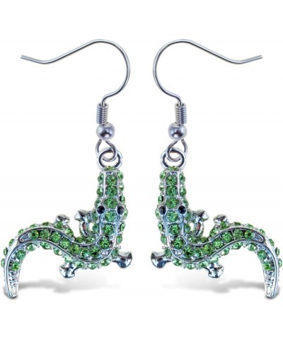 Green Alligator Fish Hook Earrings, 1.5 Inch Fashionable & Elegant Jewelry Rhinestone Studded Earring For Girls Teens Women F...