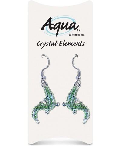 Green Alligator Fish Hook Earrings, 1.5 Inch Fashionable & Elegant Jewelry Rhinestone Studded Earring For Girls Teens Women F...