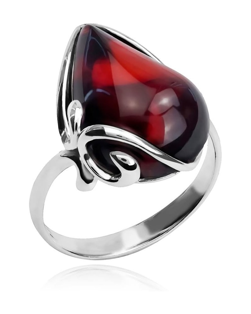 Black Cherry Amber Sterling Silver Ring $38.25 Rings