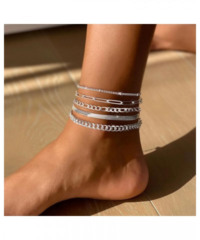 Ankle Bracelets for Women, 14k Gold Plated Waterproof Layered Cuban Figaro Link Chain Anklets Set Gold Anklets Jewelry Gift A...