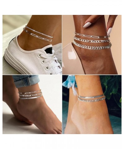 Ankle Bracelets for Women, 14k Gold Plated Waterproof Layered Cuban Figaro Link Chain Anklets Set Gold Anklets Jewelry Gift A...