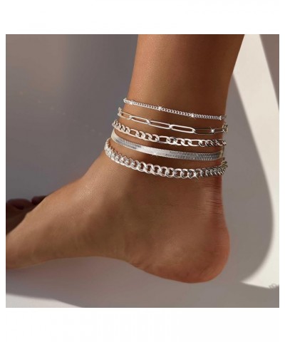 Ankle Bracelets for Women, 14k Gold Plated Waterproof Layered Cuban Figaro Link Chain Anklets Set Gold Anklets Jewelry Gift A...