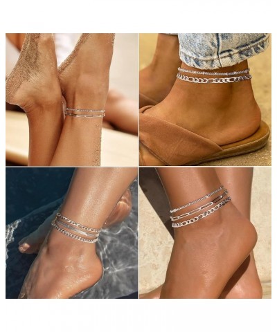 Ankle Bracelets for Women, 14k Gold Plated Waterproof Layered Cuban Figaro Link Chain Anklets Set Gold Anklets Jewelry Gift A...