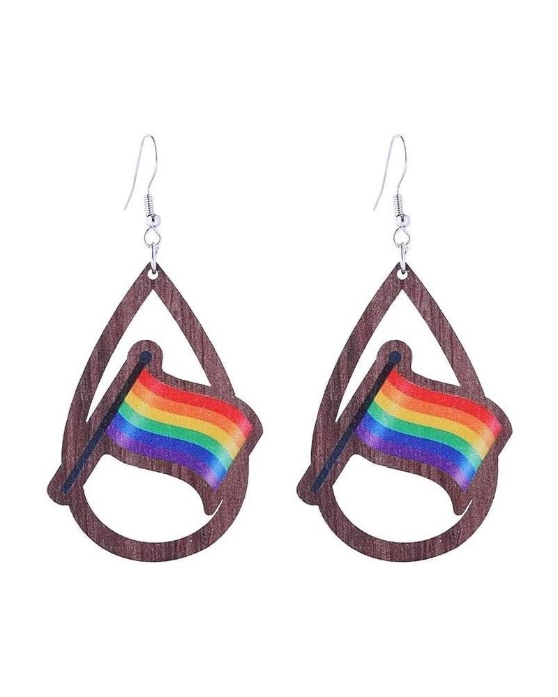 Rainbow Wooden Earrings Multi-color Love Pride Earrings Female Jewelry Good Friend Gift 1Size Flag $4.63 Earrings