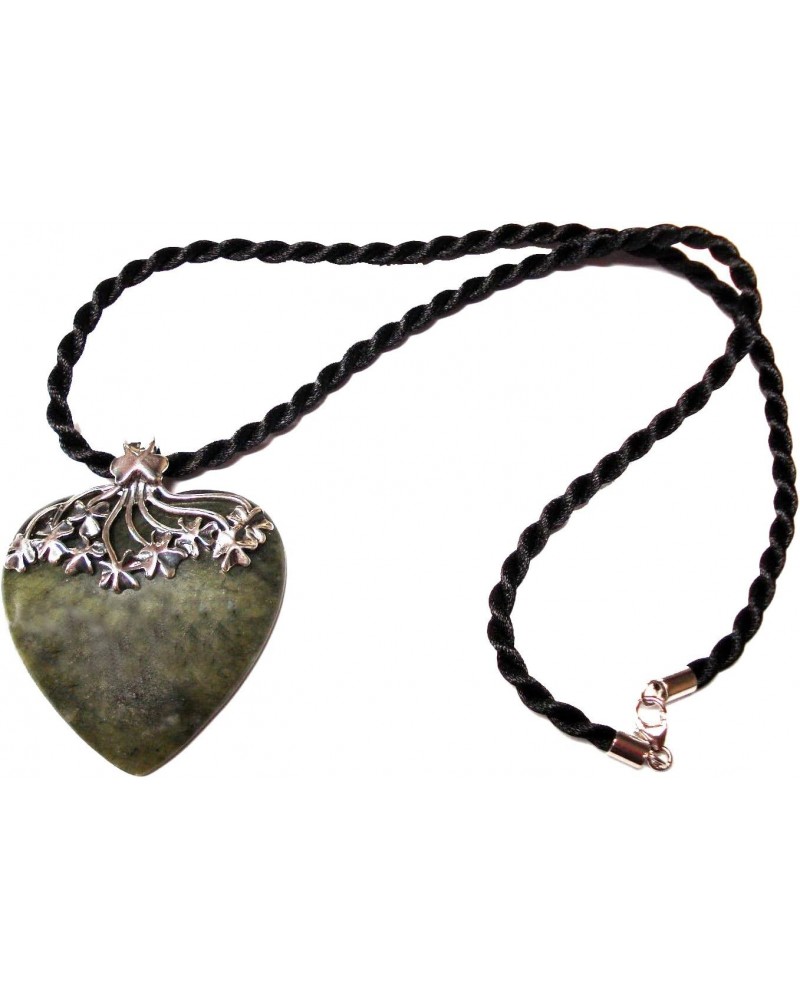 Irish Connemara Marble: Heart w/Sterling Silver Shamrocks Necklace $33.37 Necklaces