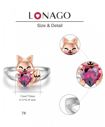 925 Sterling Silver Fox Ring Cute Fox Holding Birthstone Heart Band Ring for Women July $15.64 Rings