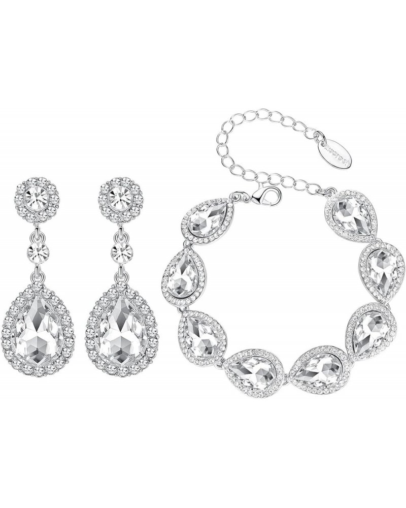 Flower Teardrop Earring and Bracelets Silver/Gold/Champagne Bridal Jewelry Sets for Women A-Clear $16.19 Jewelry Sets