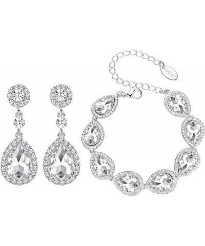 Flower Teardrop Earring and Bracelets Silver/Gold/Champagne Bridal Jewelry Sets for Women A-Clear $16.19 Jewelry Sets