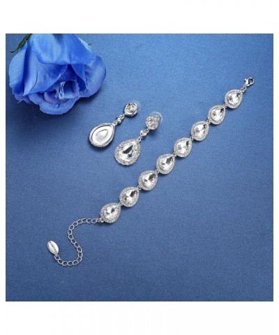 Flower Teardrop Earring and Bracelets Silver/Gold/Champagne Bridal Jewelry Sets for Women A-Clear $16.19 Jewelry Sets