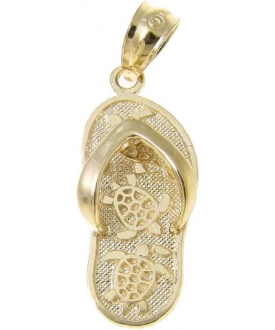 14K solid yellow gold Hawaiian slipper flip flop thong honu turtle charm pendant $45.50 Necklaces