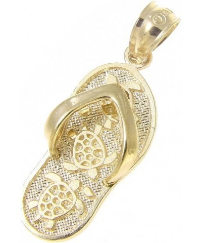 14K solid yellow gold Hawaiian slipper flip flop thong honu turtle charm pendant $45.50 Necklaces